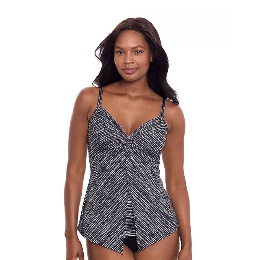 NWT Miraclesuit Love Knot Selenite Tankini Swimsuit Top Black & Silver 14 $140